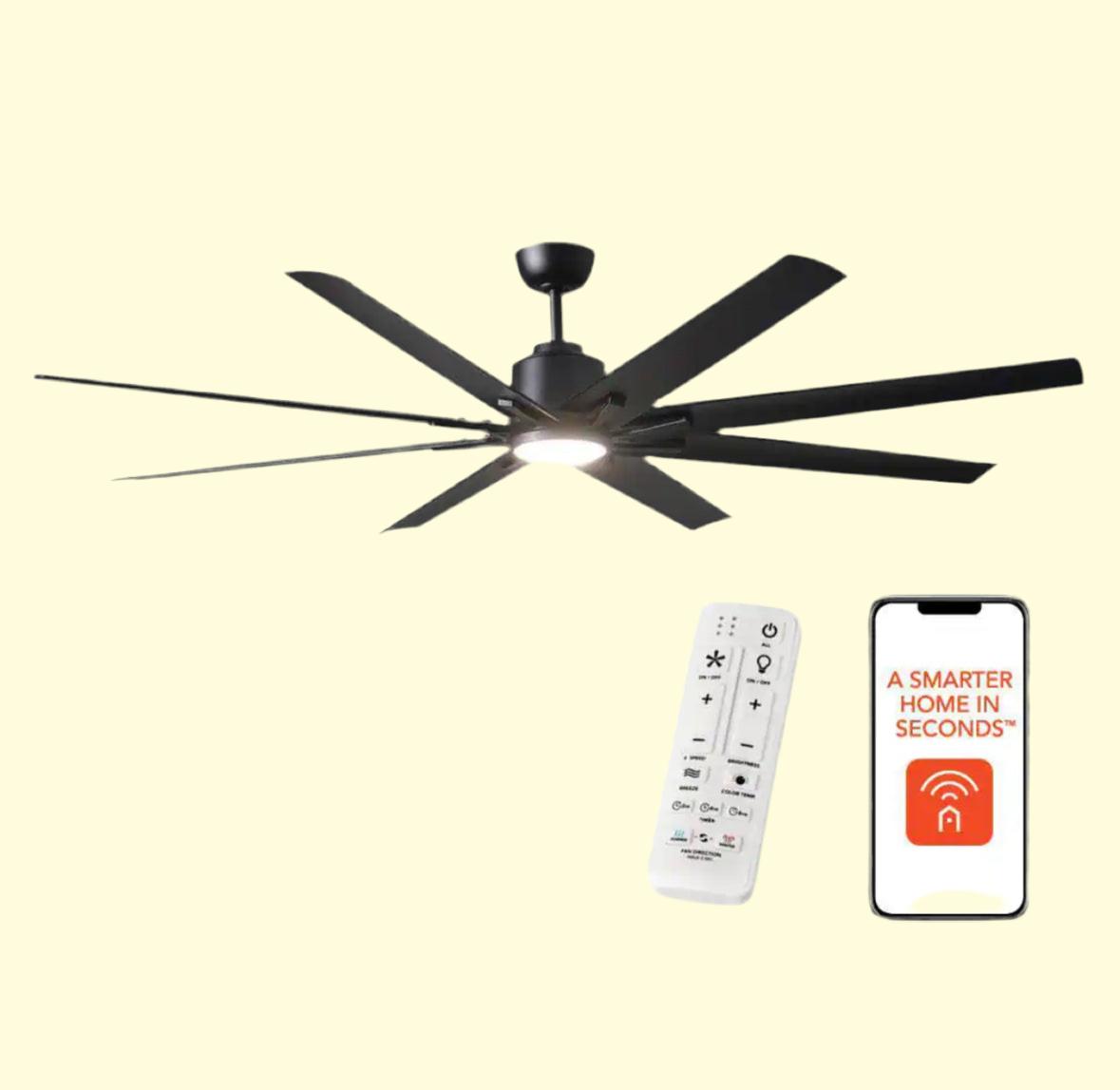 72 in. Smart Indoor/Outdoor Matte Black Ceiling Fan with Remote Included Powered by Hubspace