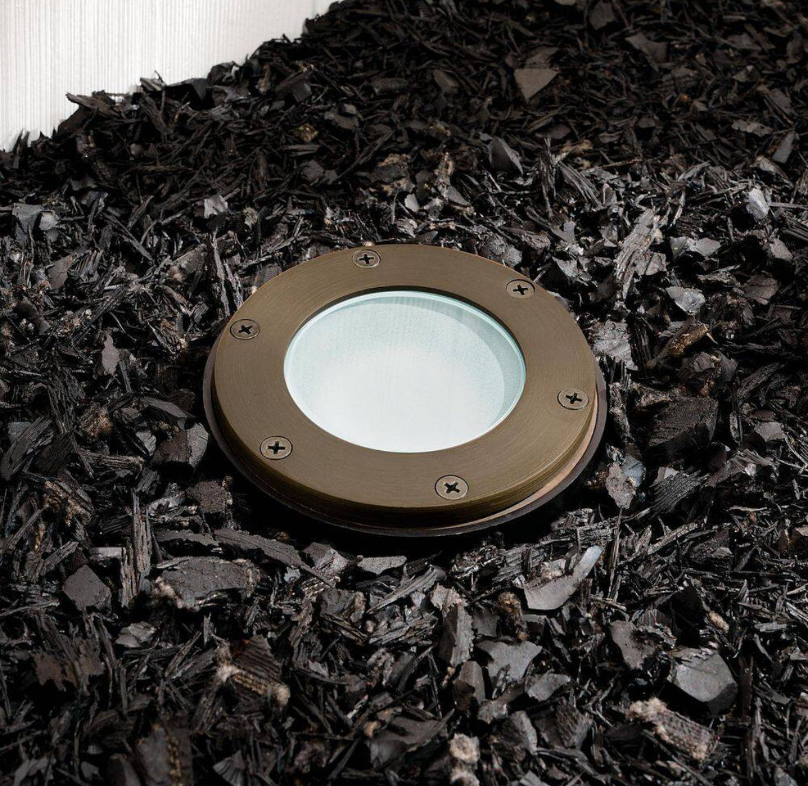 Low Voltage Centennial Brass Hardwired Weather Resistant Frosted Lens Well Light with Bulbs Included
