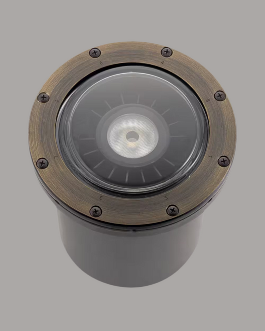 Low Voltage Centennial Brass Hardwired Weather Resistant Frosted Lens Well Light with Bulbs Included