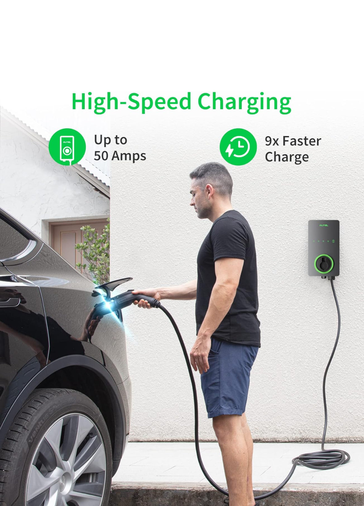 Autel Home Level 2 EV Charger up to 50Amp, 240V, Indoor/Outdoor Car Charging Station, Wi-Fi and Bluetooth Enabled EVSE, Flexible 25-Foot Cable,Hardwired, Dark Gray